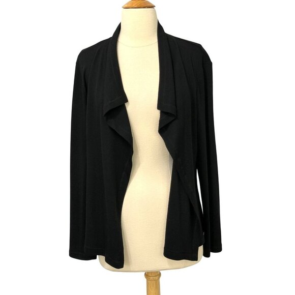 Eileen Fisher System Black 100% Wool Open Cardigan Long Sleeve Drapey Size M - Picture 1 of 10